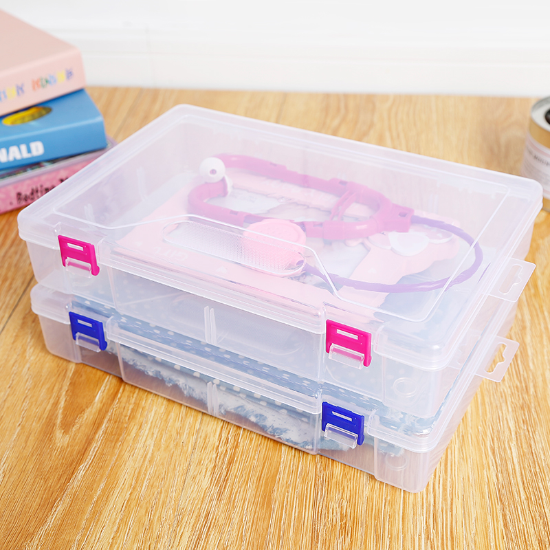 加大号有盖PP塑料空盒子透明票据零件工具收纳盒杂物小玩具储物盒