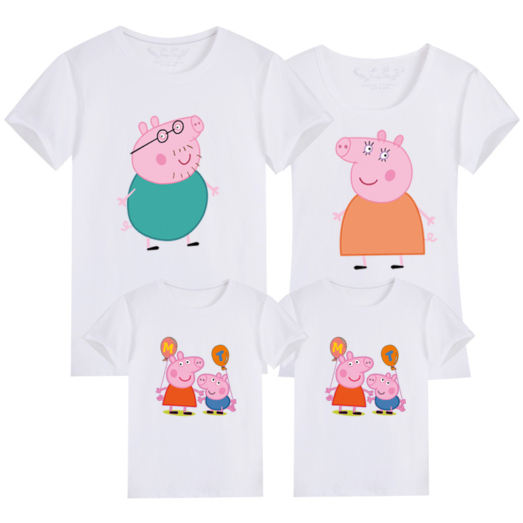 亲子装T恤2023年小猪佩奇母子女装纯棉短袖t恤一家三口装