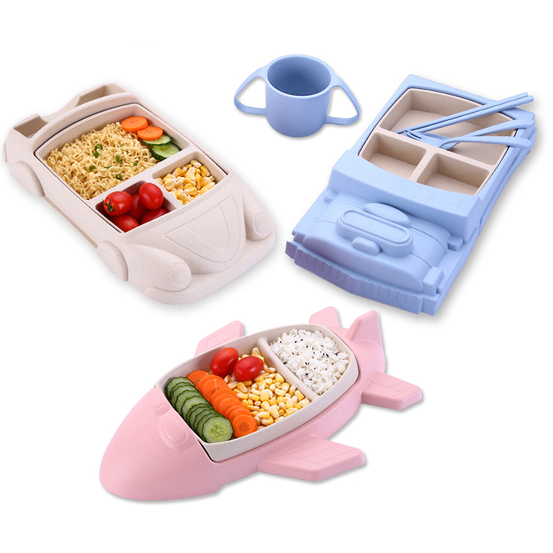 儿童餐盘卡通汽车餐具套装早餐飞机分隔盘子防摔宝宝创意分格碗筷