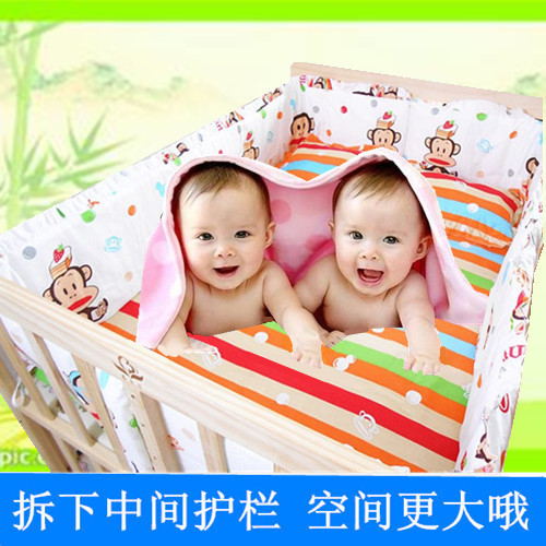 双胞胎床龙凤胎婴儿床实木无漆多功能童床加长加宽变书桌款游戏床