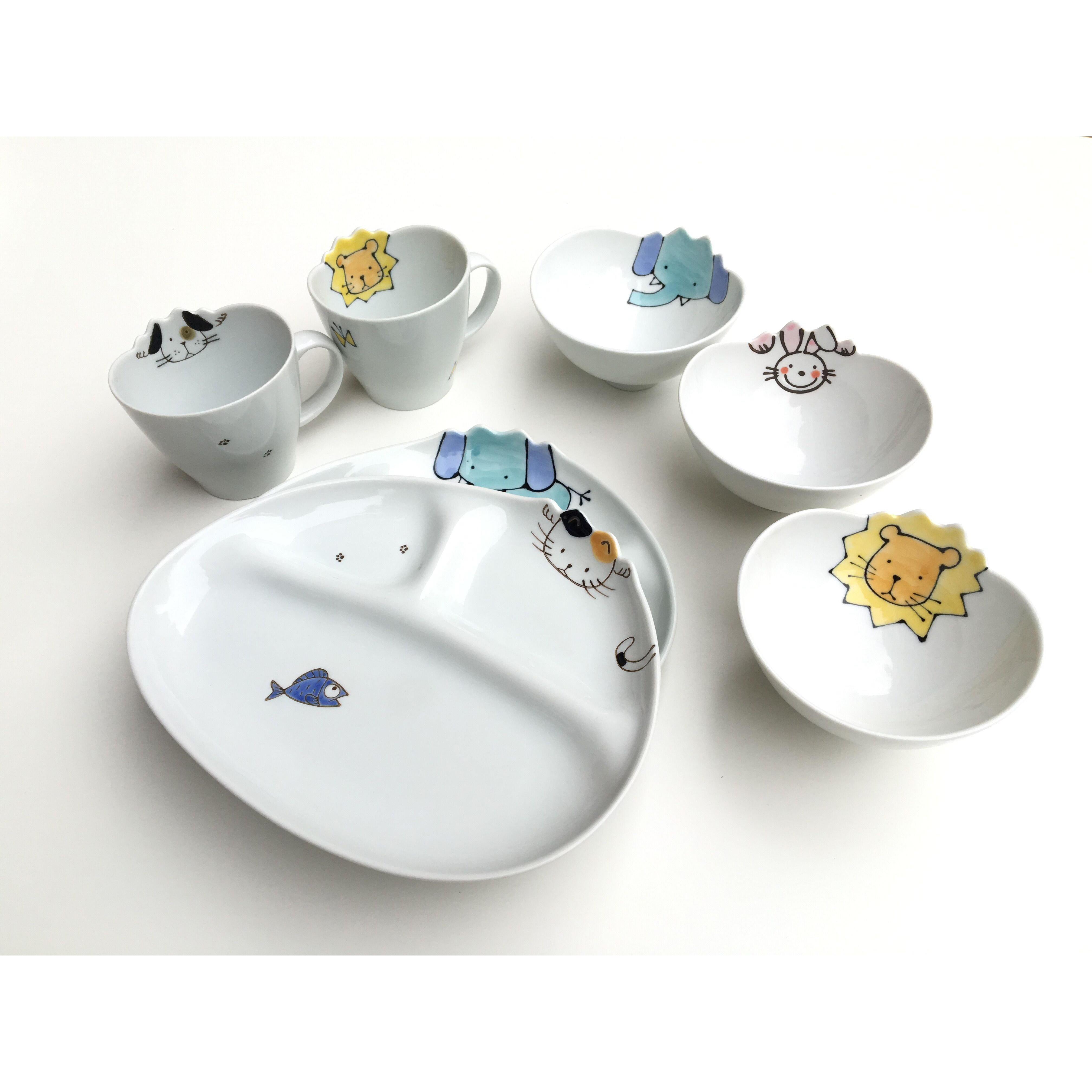 日本进口 Zakka 动物系列陶瓷儿童餐具分餐盘 碗马克杯