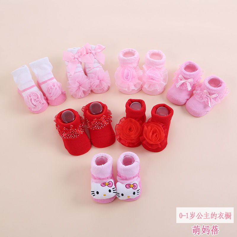 新生儿袜子婴儿0-6个月0-1岁初生宝宝袜春夏季满月百天蕾丝公主袜
