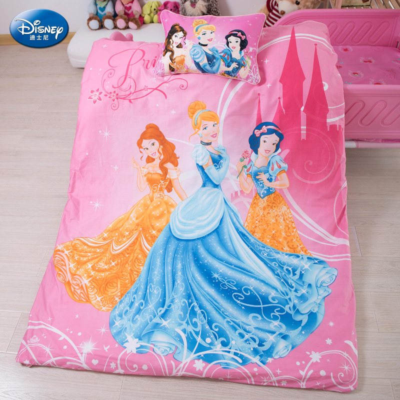 迪士尼儿童床品全棉卡通三件套床单枕套被套公主汽车米奇男孩女孩