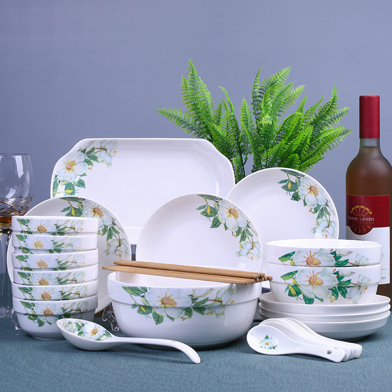 35头碗碟套装 鱼盘子大汤碗家陶瓷菜盘餐具家用 组合吃饭碗筷套装