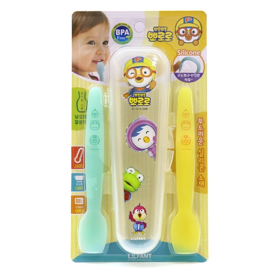 韩国进口 Pororo 婴儿硅胶勺 收纳盒套装 宝宝辅食软勺 卫生安全