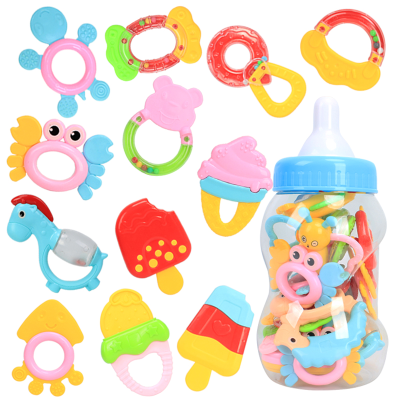 奶瓶装婴儿玩具牙胶手摇铃0-3-6-12个月宝宝男女孩新款新生幼儿装