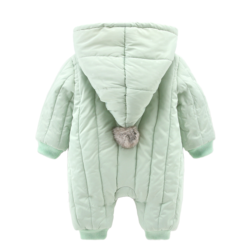 日本进口婴儿冬季棉服连体衣 宝宝冬装毛球连帽外出服潮