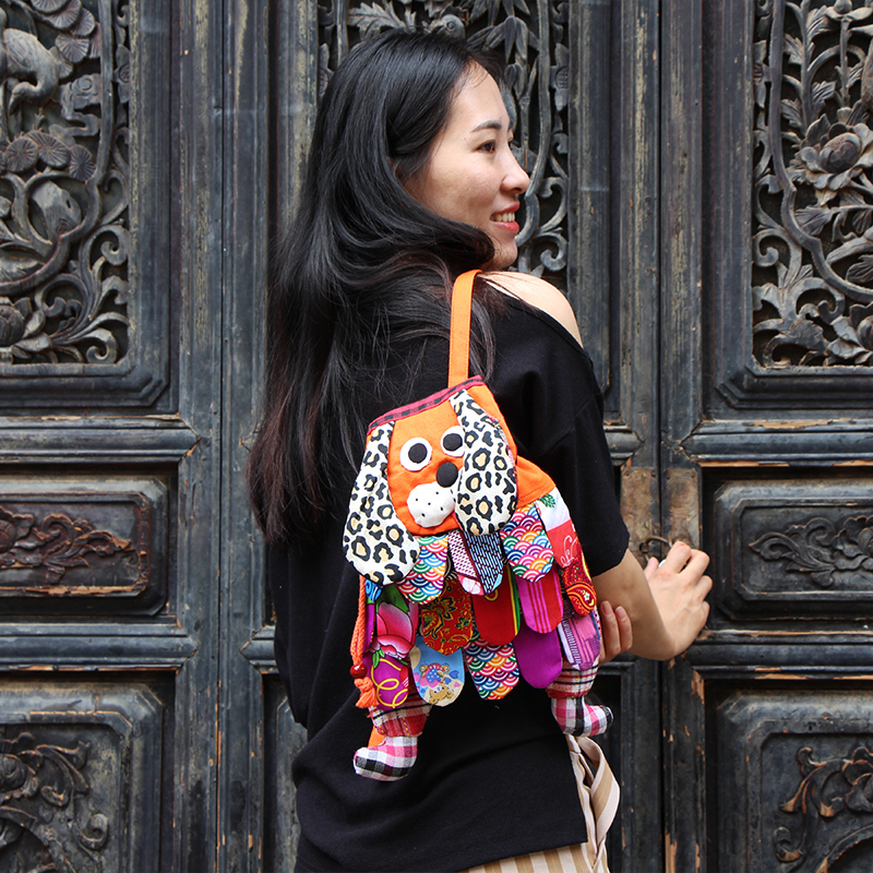 云南民族风特色手工小狗双肩背包创意个性可爱卡通女包包儿童礼物
