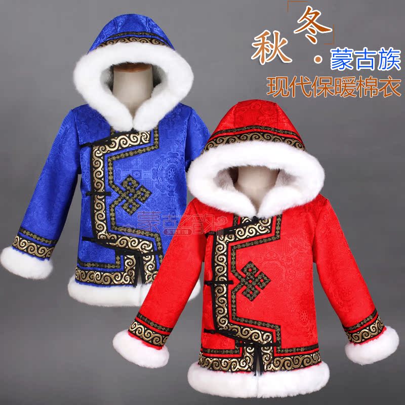 秋冬儿童蒙古族日常生活装男女童棉上衣蒙古袍保暖外套新年服棉衣