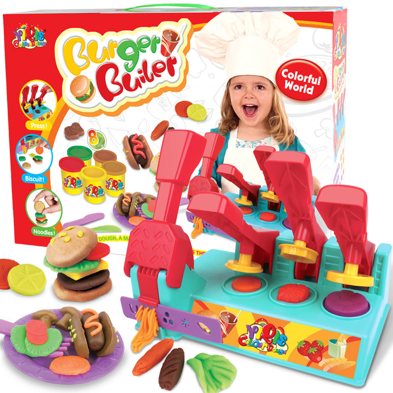 清仓3D彩泥套装大号汉堡面条面包模具工具彩色橡皮泥儿童玩具礼物