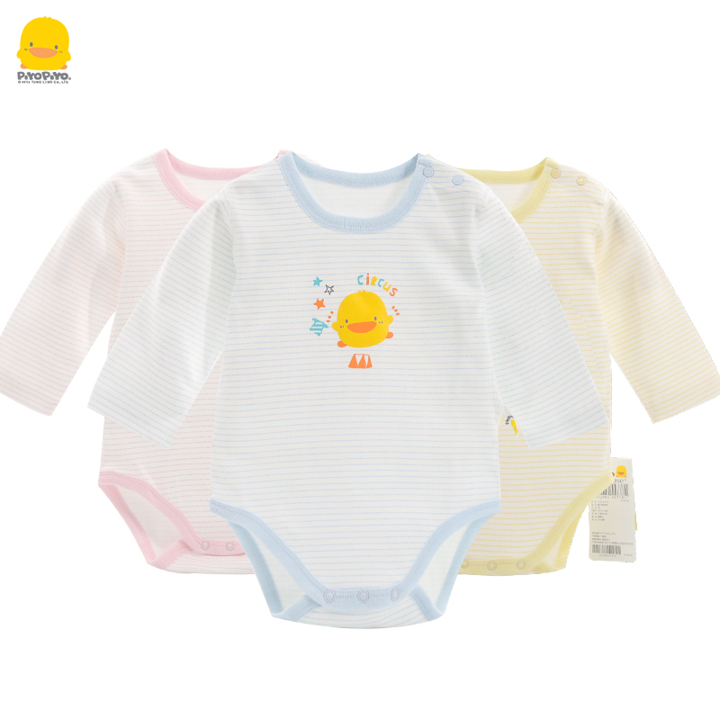 黄色小鸭童装婴儿长袖包屁衣纯棉春秋内衣0-12个月男女宝宝三角爬