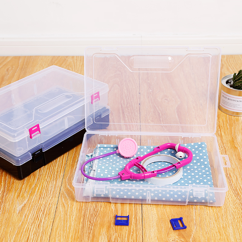 加大号有盖PP塑料空盒子透明票据零件工具收纳盒杂物小玩具储物盒