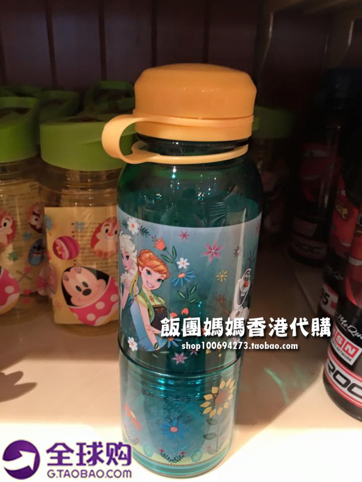 香港迪士尼正品 冰雪奇缘艾莎安娜儿童饮水杯水瓶附食物碗350ML