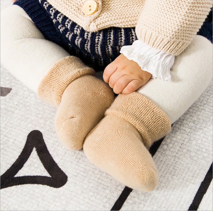新生儿婴儿袜子秋冬季0冬天款纯棉加厚中筒袜-3宝宝6加绒保暖个月