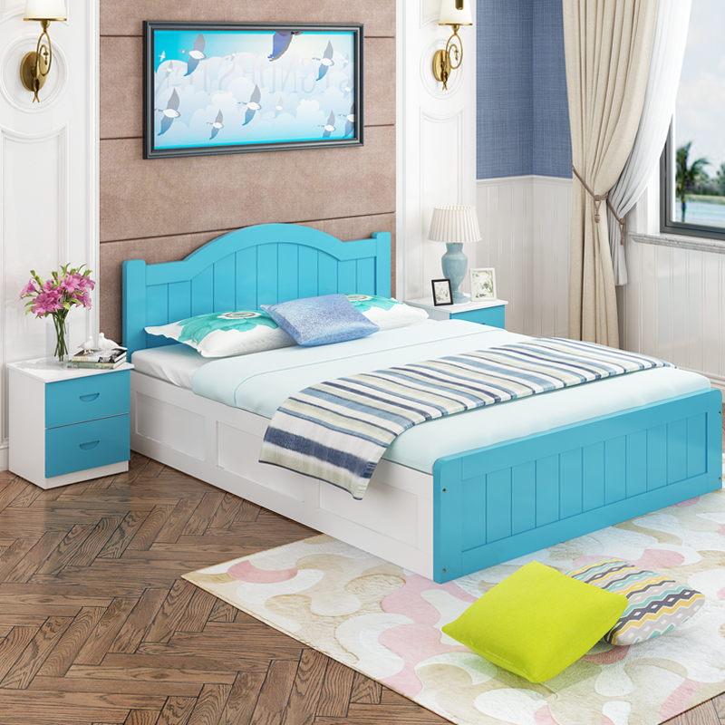 定制实木床高箱床储物床气压床12米15米粉色蓝色松木床单人床儿童