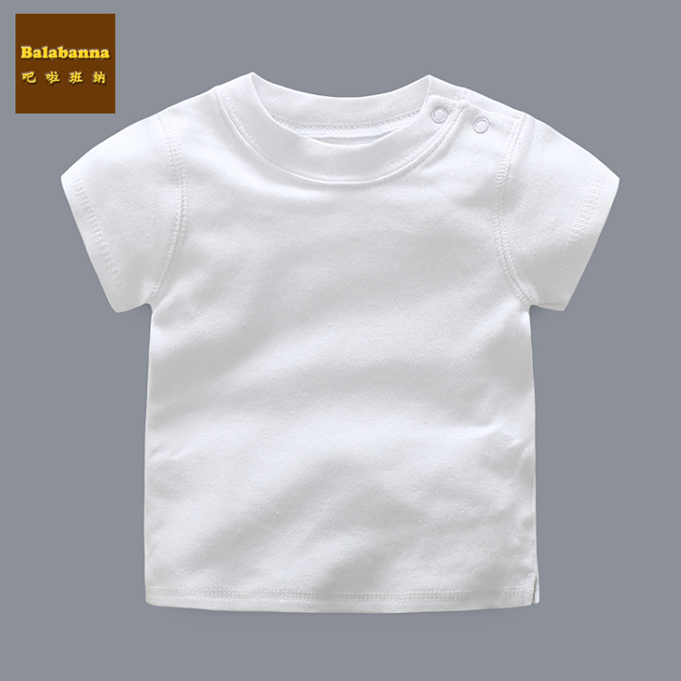 新生婴儿纯棉白色短袖T恤0-3-6-9个月男女宝宝夏季短袖满月百