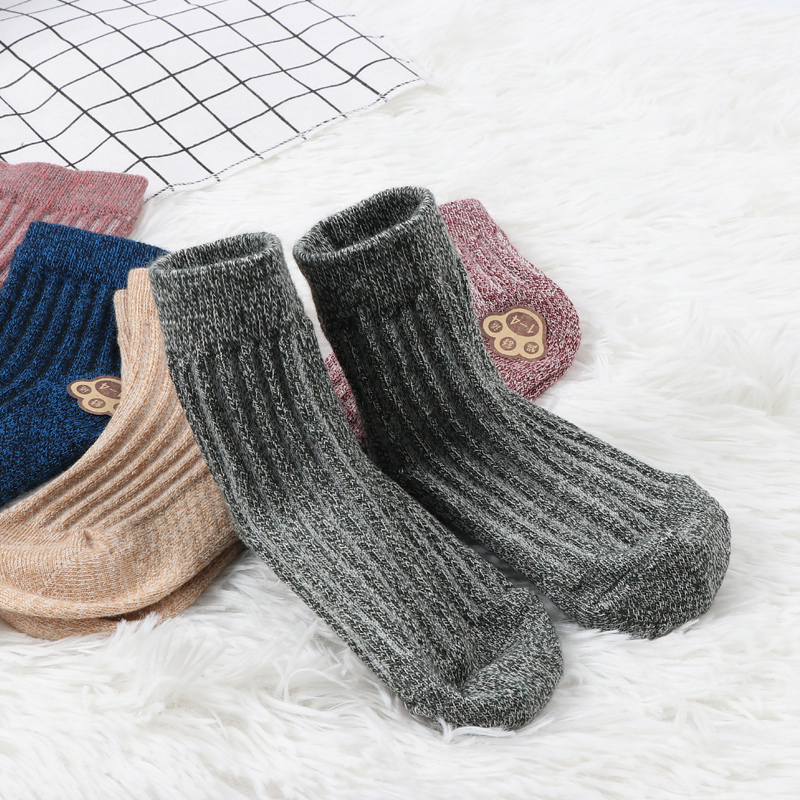 婴儿仿双针纯棉袜子秋冬款韩国可爱帅气纯棉儿童袜加厚田园风格袜