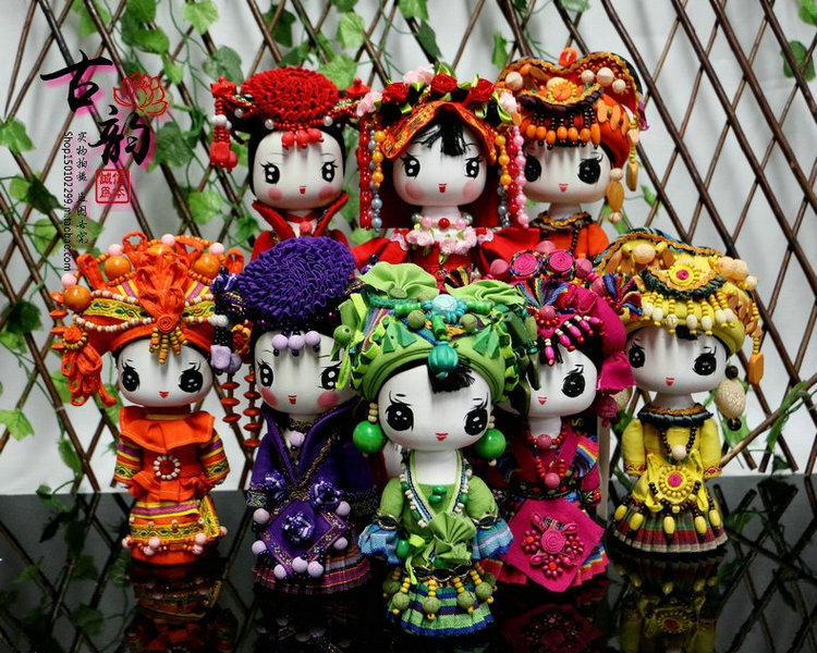 云南民族木偶娃娃手工艺品中国少数民族娃娃新娘装玩偶装饰摆件