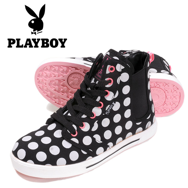 Playboy Bunny 黑白波點高筒休閒板鞋