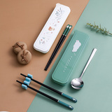 餐具可爱三件套便携筷子勺子套装叉子不锈钢儿童筷学生餐具收纳盒